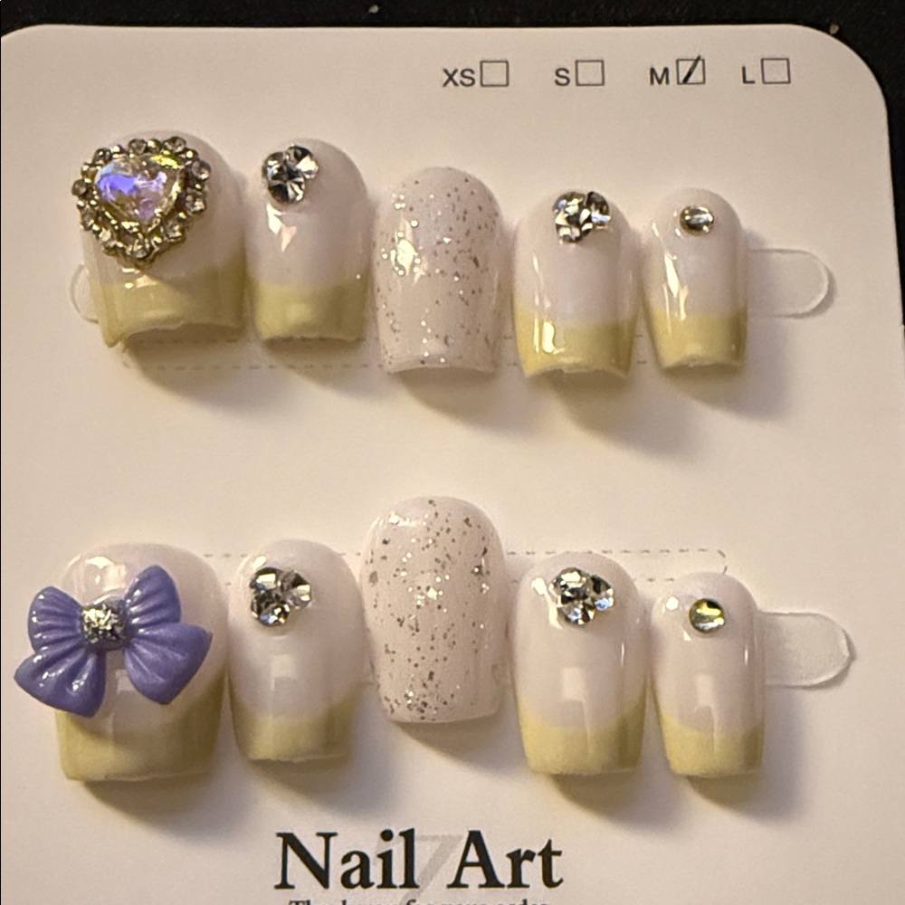 Luxury Elegant White and Purple Nail Art Set with French Tips. New